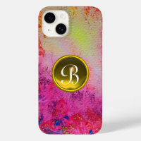 ABSTRACT PINK PURPLE FLORAL YELLOW GEM MONOGRAM 