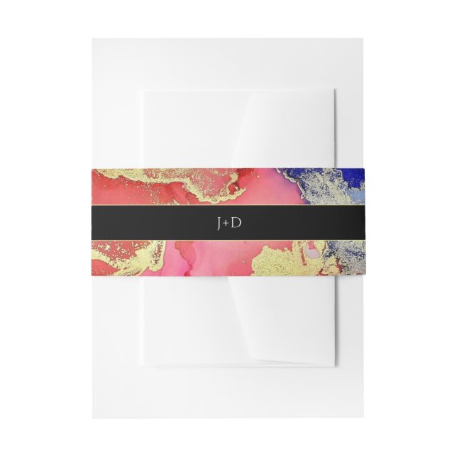 Abstract Pink Purple Gold on Black Wedding Invitation Belly Band (Front Example)