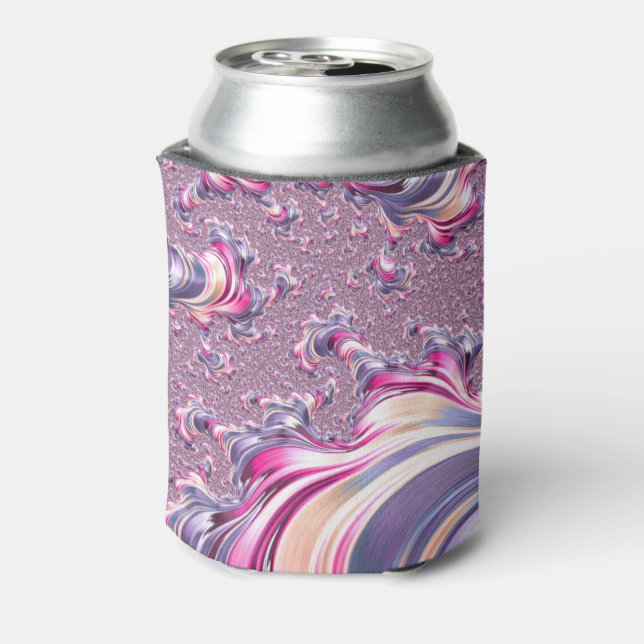 Abstract Pink Purple Spiral Fractal Can Cooler (Can Back)