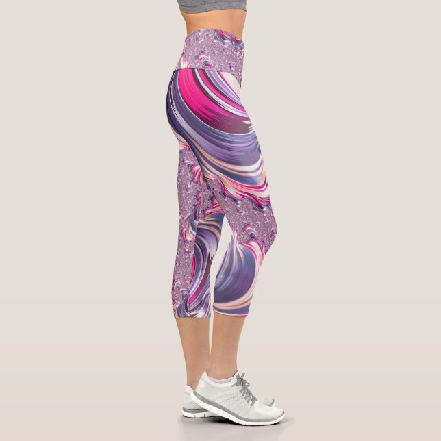 Abstract Pink Purple Spiral Fractal Capri Leggings (Right)