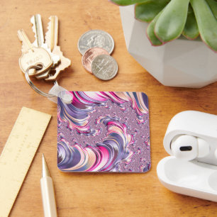 Abstract Pink Purple Spiral Fractal Keychain