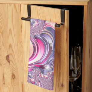 Abstract Pink Purple Spiral Fractal Kitchen Towel