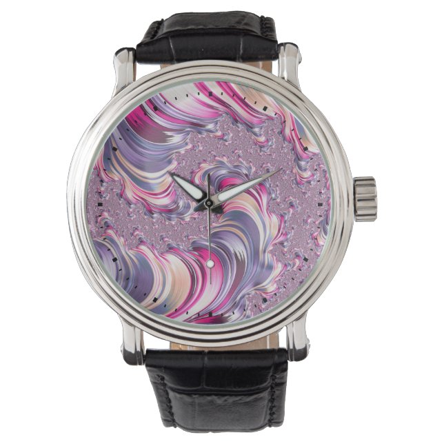 Abstract Pink Purple Spiral Fractal Watch (Front)