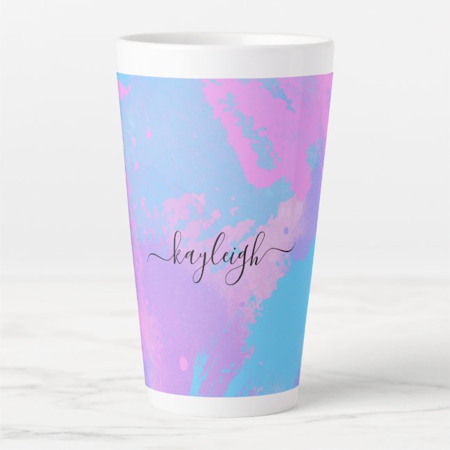 Abstract Pink Purple Turquoise Latte Mug (Front)