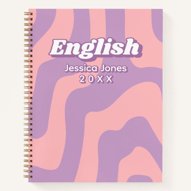 Abstract Pink Purple Wavy Lines School Subject Notebook (Front)