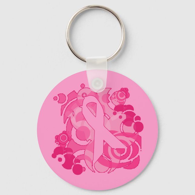 Abstract Pink Ribbon Products Keychain (Front)