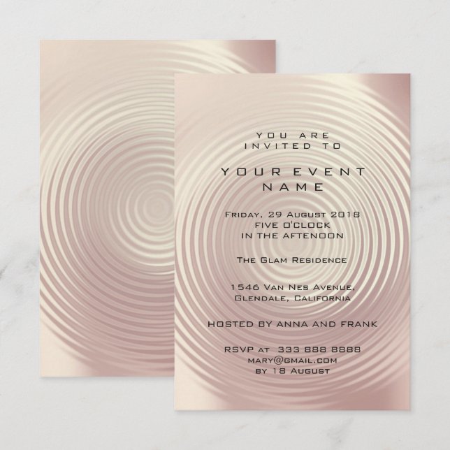 Abstract Pink Rose Metallic Rose Circle Formal Invitation (Front/Back)
