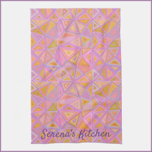 Abstract Pink Shapes Pattern Kitchen Towel