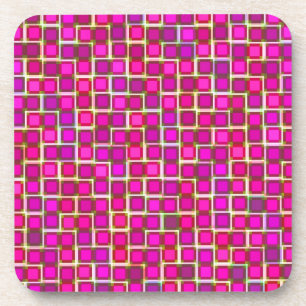 Abstract Pink Squares Pattern Coasters
