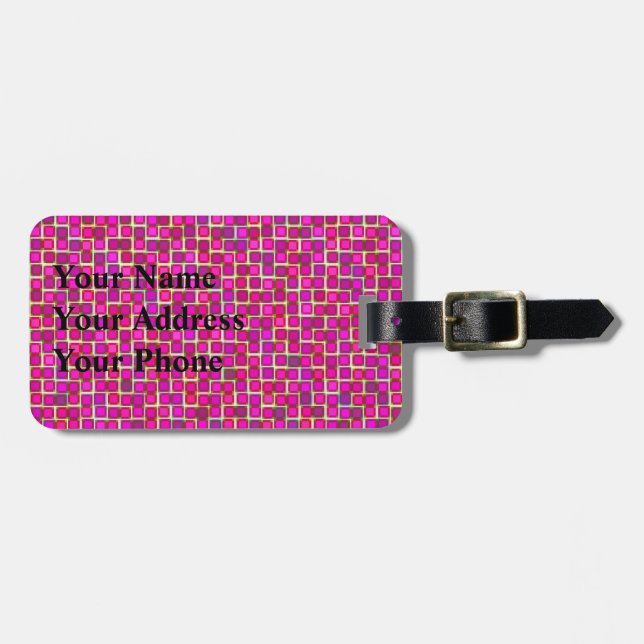 Abstract Pink Squares Pattern Luggage Tag (Front Horizontal)