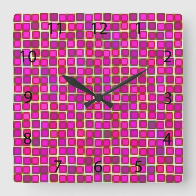 Abstract Pink Squares Pattern Square Wall Clock (Front)