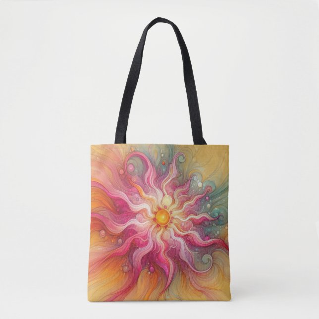 Abstract Pink Sun Rays Landscape Tote Bag (Front)
