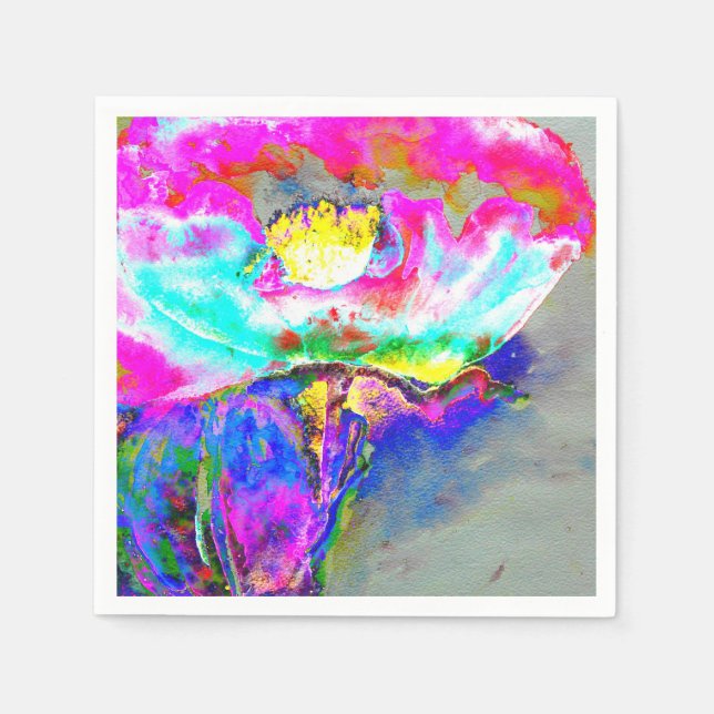 Abstract pink teal floral watercolor painting napkin (Front)