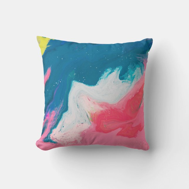 Abstract pink, turquoise: marble paint background throw pillow (Front)