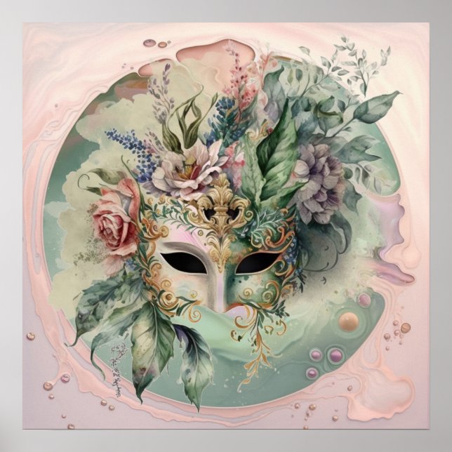 Abstract Pink Venetian Carnival Mask Poster (Front)