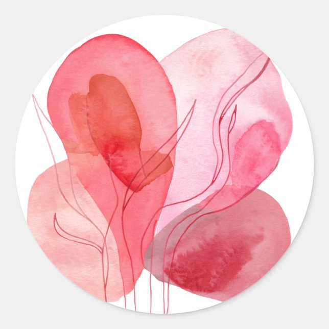 Abstract pink watercolor composition classic round sticker (Front)