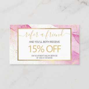 Abstract Pink Watercolor Faux Gold Dust Referral Business Card