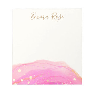 Abstract Pink Watercolor Gold Splatter  Notepad