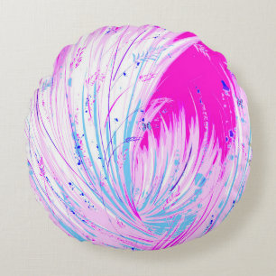 Abstract Pink White Enchanted Garden Round Pillow