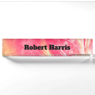 Abstract pink yellow Dandelions and fireflies Nameplate