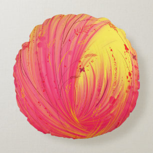 Abstract Pink Yellow Enchanted Garden Round Pillow