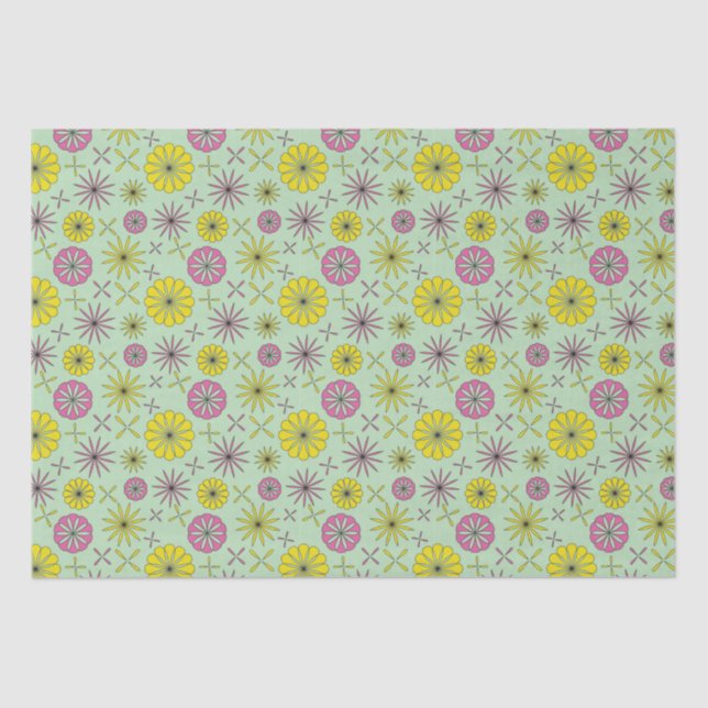 Abstract Pink & Yellow Floral Tissue Paper (Front)