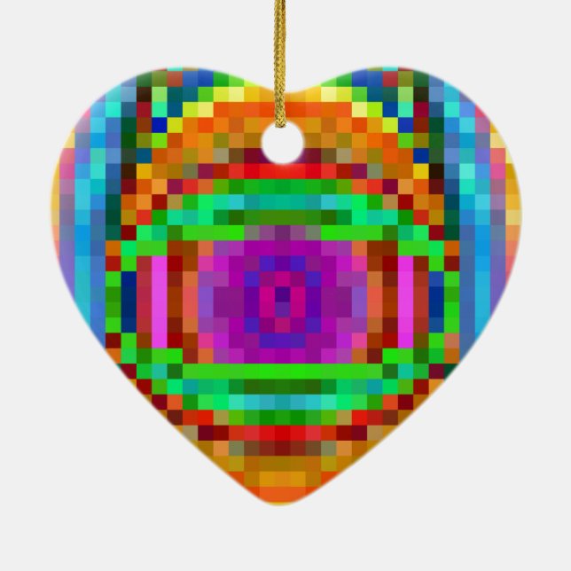 Abstract Pixel Art Colourful Mosaic Ceramic Ornament (Back)
