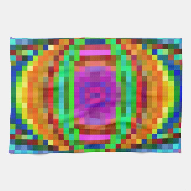 Abstract Pixel Art Colourful Mosaic Kitchen Towel (Horizontal)
