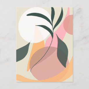 Abstract Plant Illustration Shapes Pink Greenery  Postcard