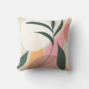 Abstract Plant Illustration Shapes Pink Greenery Throw Pillow