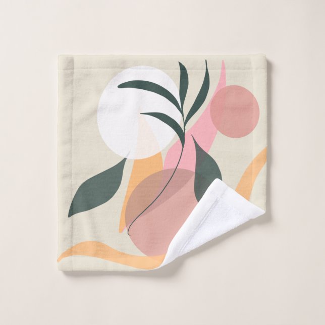 Abstract Plant Illustration Shapes Pink Greenery Wash Cloth (Wash Cloth)