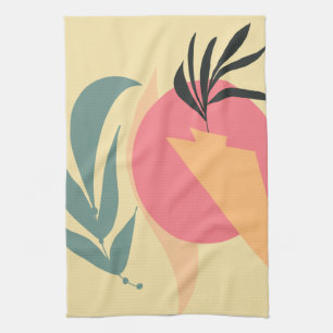 Abstract Plant Illustration Shapes Pink Yellow   Kitchen Towel