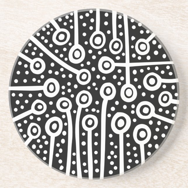 Abstract Plants - White on Black Coaster (Front)
