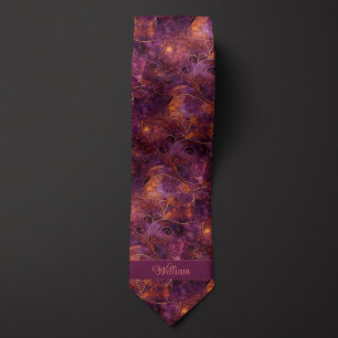 Abstract Plum & Copper Monogram Tie