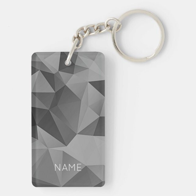 Abstract Poly Geometric Grey Design NAME Cool Keychain (Back)
