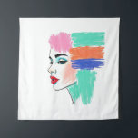 Abstract Pop Art Woman Tapestry<br><div class="desc">Add a vibrant and modern touch to your space with this eye-catching tapestry. Featuring a stylized profile of a woman with bold makeup and abstract blocks of colour for hair, this piece blends fashion illustration with a pop art sensibility. The sketchy, textured lines add a unique artistic flair to this...</div>