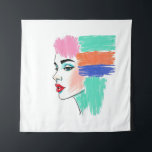 Abstract Pop Art Woman Tapestry<br><div class="desc">Add a vibrant and modern touch to your space with this eye-catching tapestry. Featuring a stylized profile of a woman with bold makeup and abstract blocks of colour for hair, this piece blends fashion illustration with a pop art sensibility. The sketchy, textured lines add a unique artistic flair to this...</div>