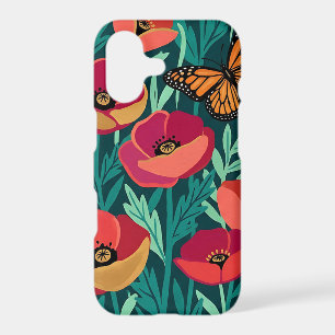 Abstract Poppies & Monarch Butterfly iPhone Cases