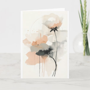 Abstract Poppy Floral Art Print Minimalist Blush Card
