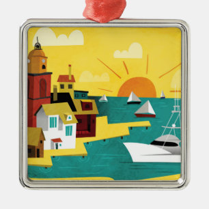 Abstract Port City Metal Ornament