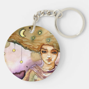 Abstract portrait and pretty woman keychain