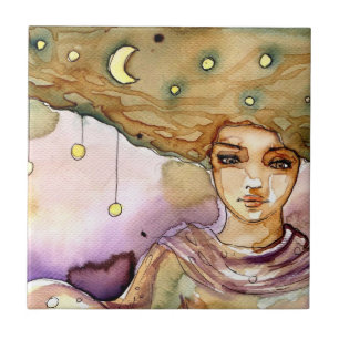 Abstract portrait and pretty woman tile