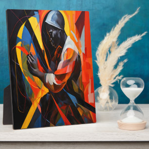 Abstract Portrait in Vibrant Colours Modern Art Plaque