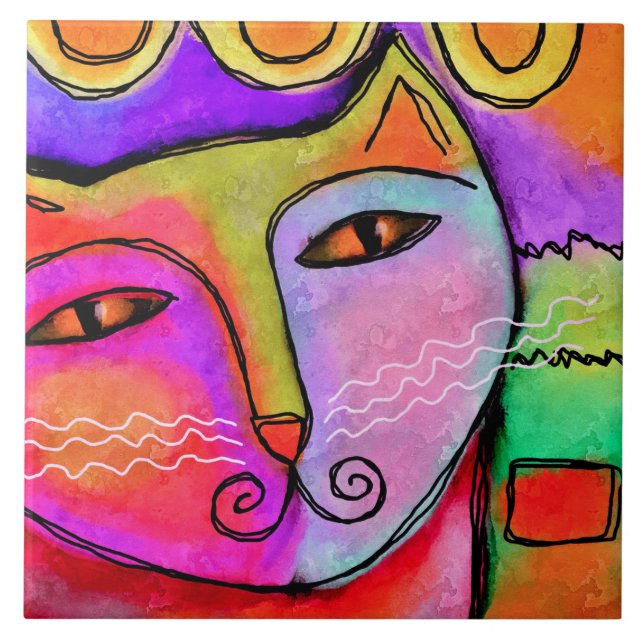 Abstract Portrait of a Cat Tile (Front)