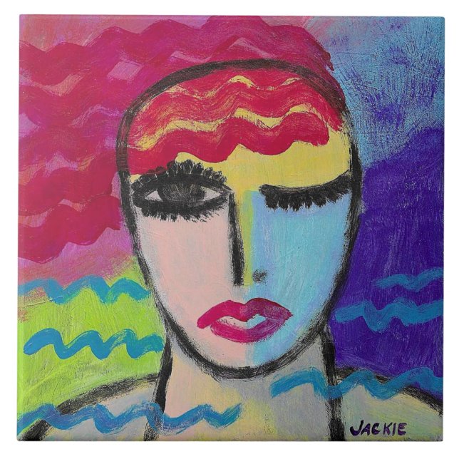 Abstract Portrait of a Red Head Tile (Front)