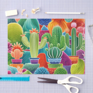 Abstract Potted Cacti Tissue Paper