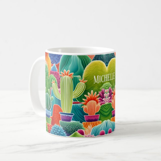 Abstract Potted Cacti With Name Coffee Mug (Front Left)
