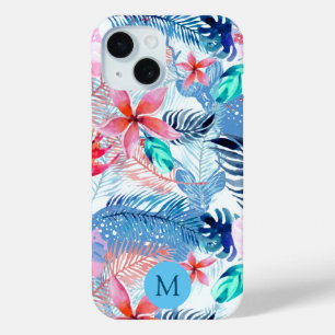 Abstract Pretty Floral and Deer Art Monogrammed iPhone 15 Case