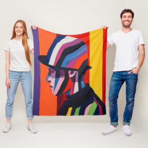 Abstract Profile with Bowler Hat Fleece Blanket