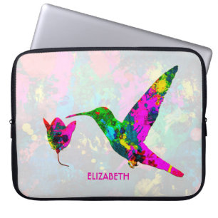 Abstract Psychedelic Colourful Hummingbird Laptop Sleeve